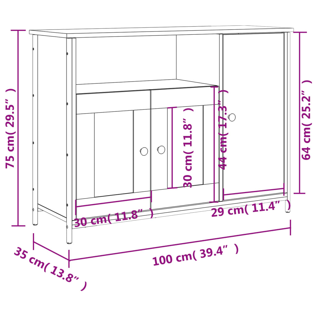 Sideboard Schwarz 100x35x75 cm Holzwerkstoff