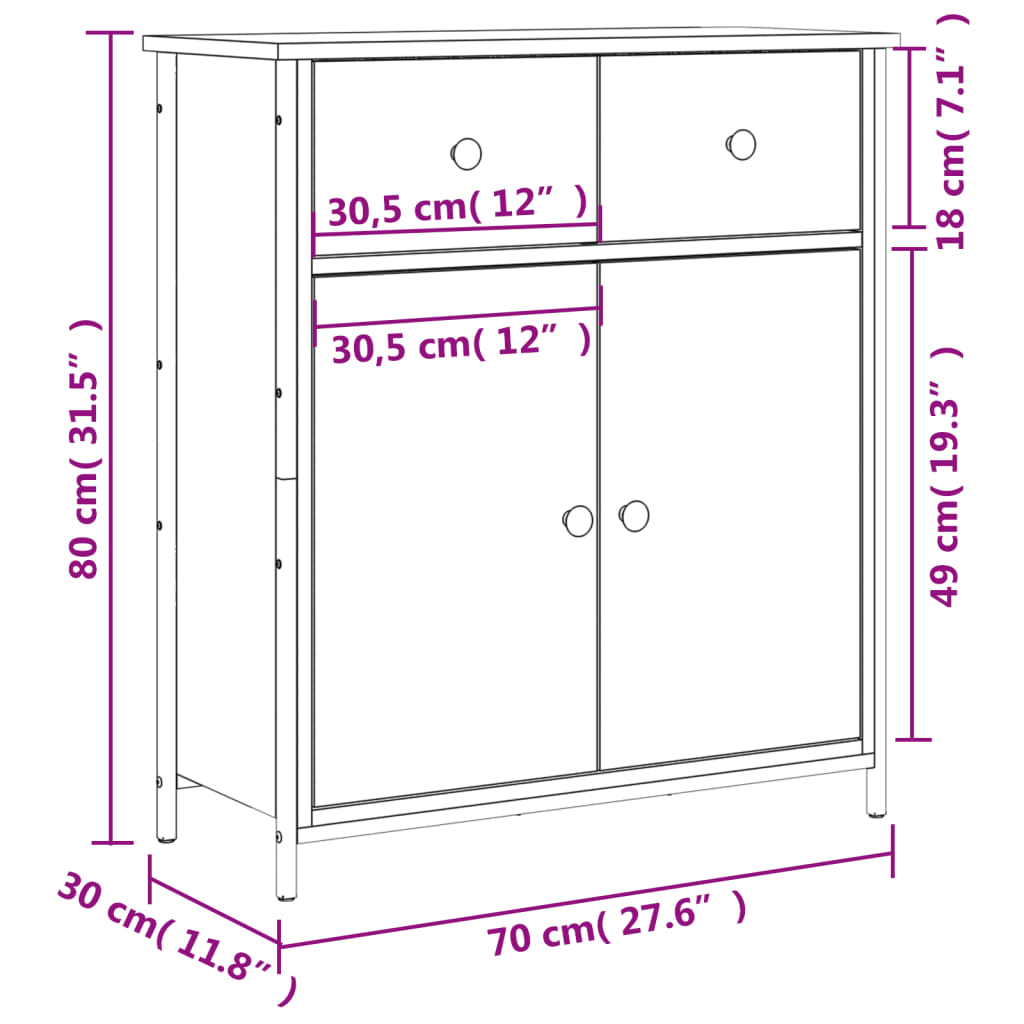 Sideboard Räuchereiche 70x30x80 cm Holzwerkstoff