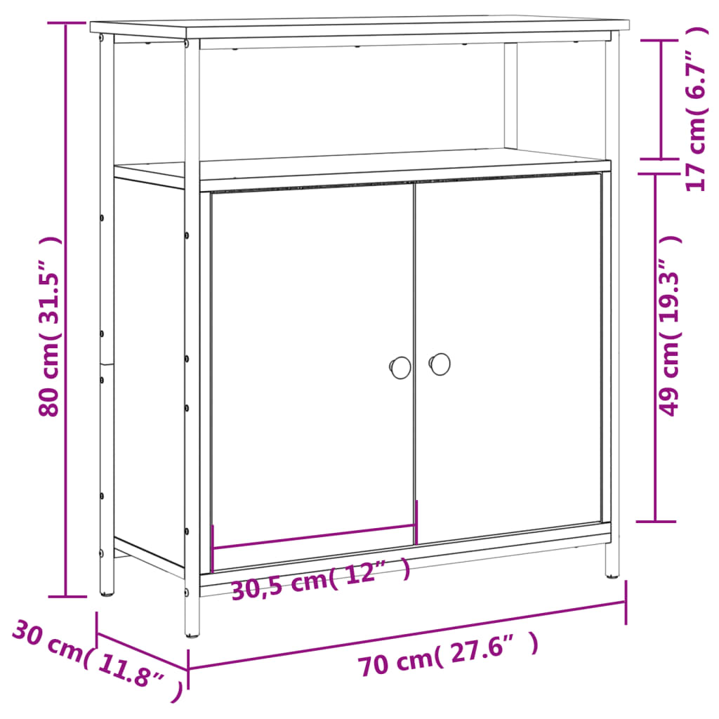 Sideboard Schwarz 70x30x80 cm Holzwerkstoff