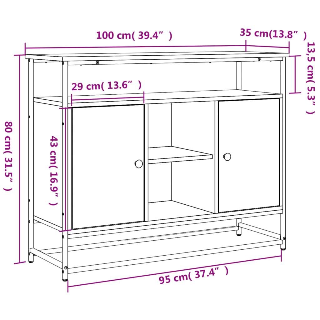 Sideboard Schwarz 100x35x80 cm Holzwerkstoff