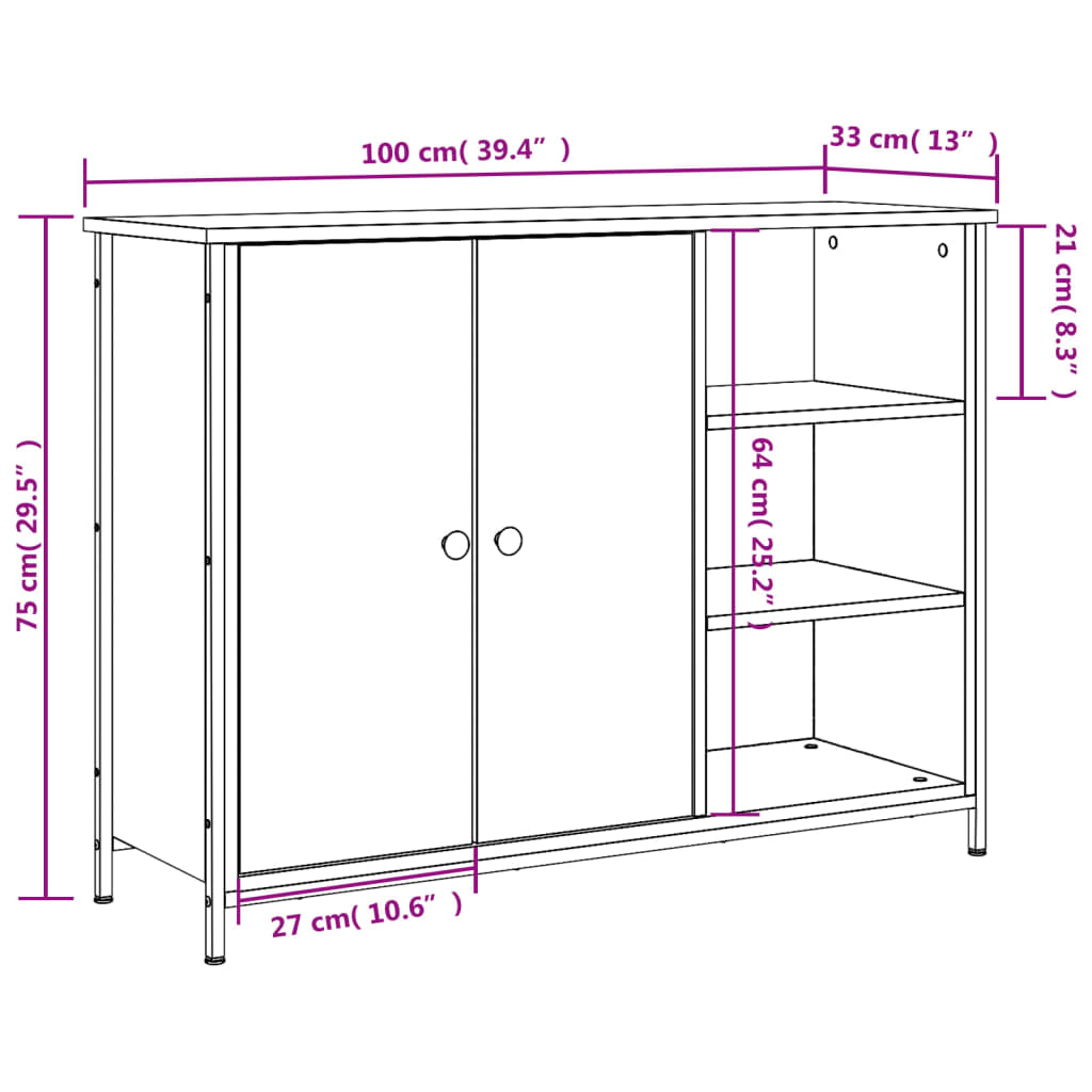 Sideboard Schwarz 100x33x75 cm Holzwerkstoff