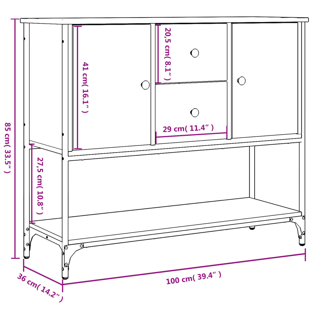 Sideboard Sonoma-Eiche 100x36x85 cm Holzwerkstoff