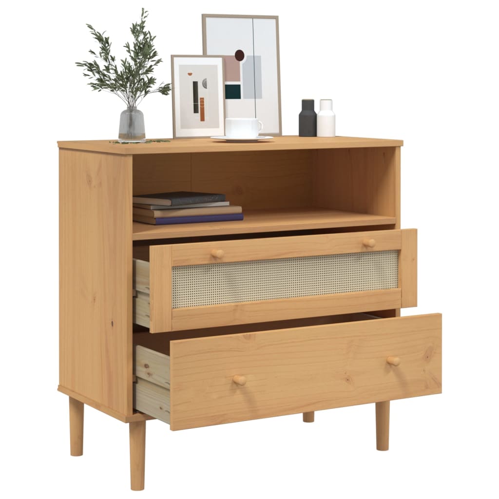 Sideboard SENJA Rattan-Optik Braun 80x40x80 cm Kiefernholz