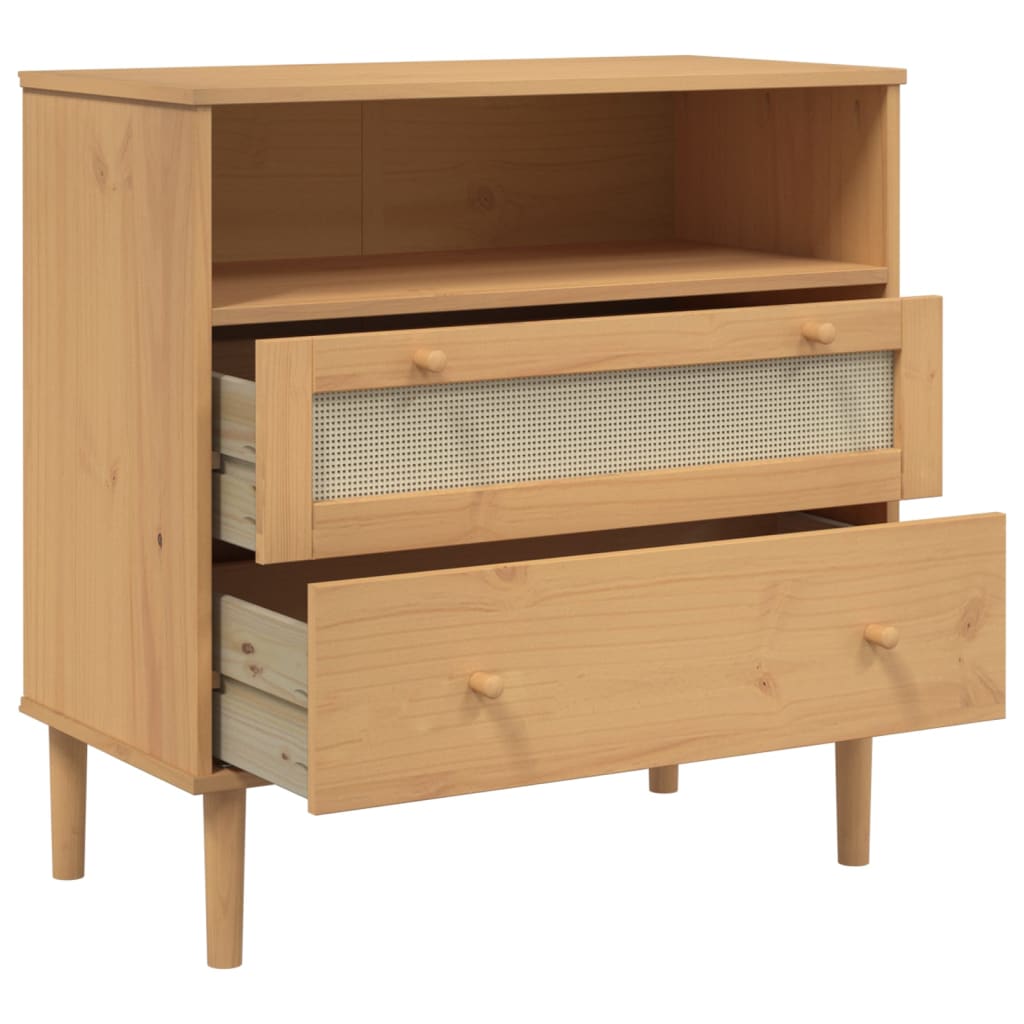 Sideboard SENJA Rattan-Optik Braun 80x40x80 cm Kiefernholz