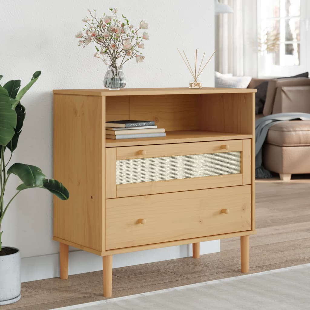 Sideboard SENJA Rattan-Optik Braun 80x40x80 cm Kiefernholz