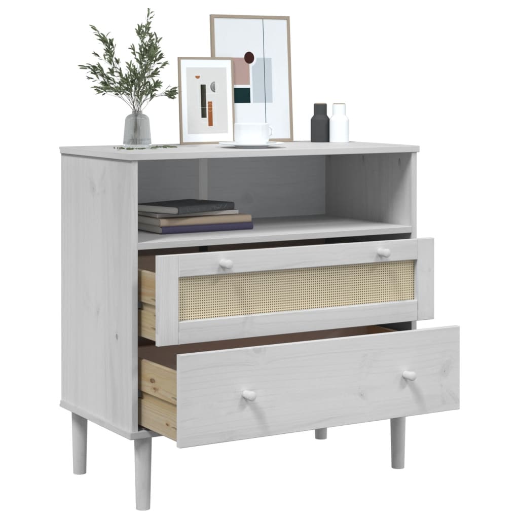 Sideboard SENJA Rattan-Optik Weiß 80x40x80 cm Kiefernholz