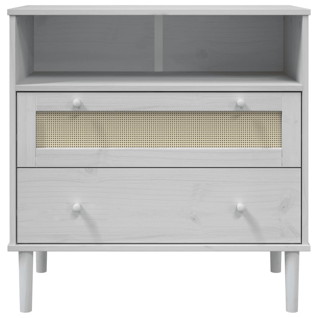 Sideboard SENJA Rattan-Optik Weiß 80x40x80 cm Kiefernholz