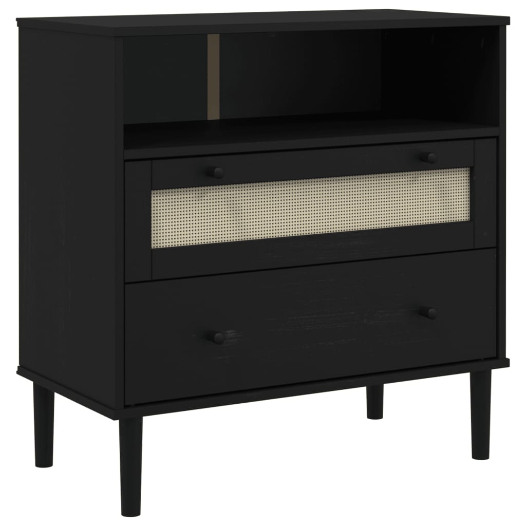 Sideboard SENJA Rattan-Optik Schwarz 80x40x80 cm Kiefernholz