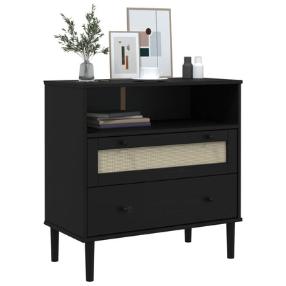 Sideboard SENJA Rattan-Optik Schwarz 80x40x80 cm Kiefernholz