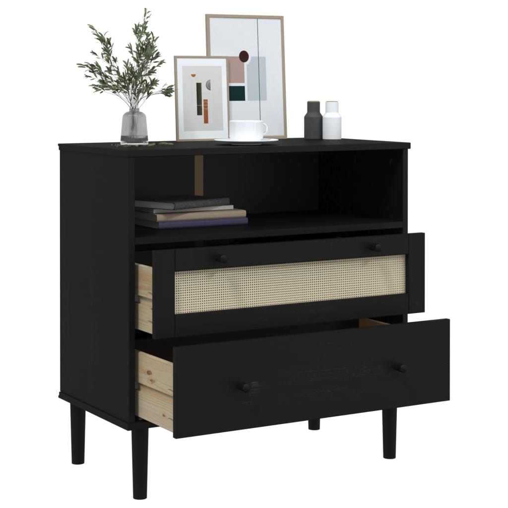 Sideboard SENJA Rattan-Optik Schwarz 80x40x80 cm Kiefernholz