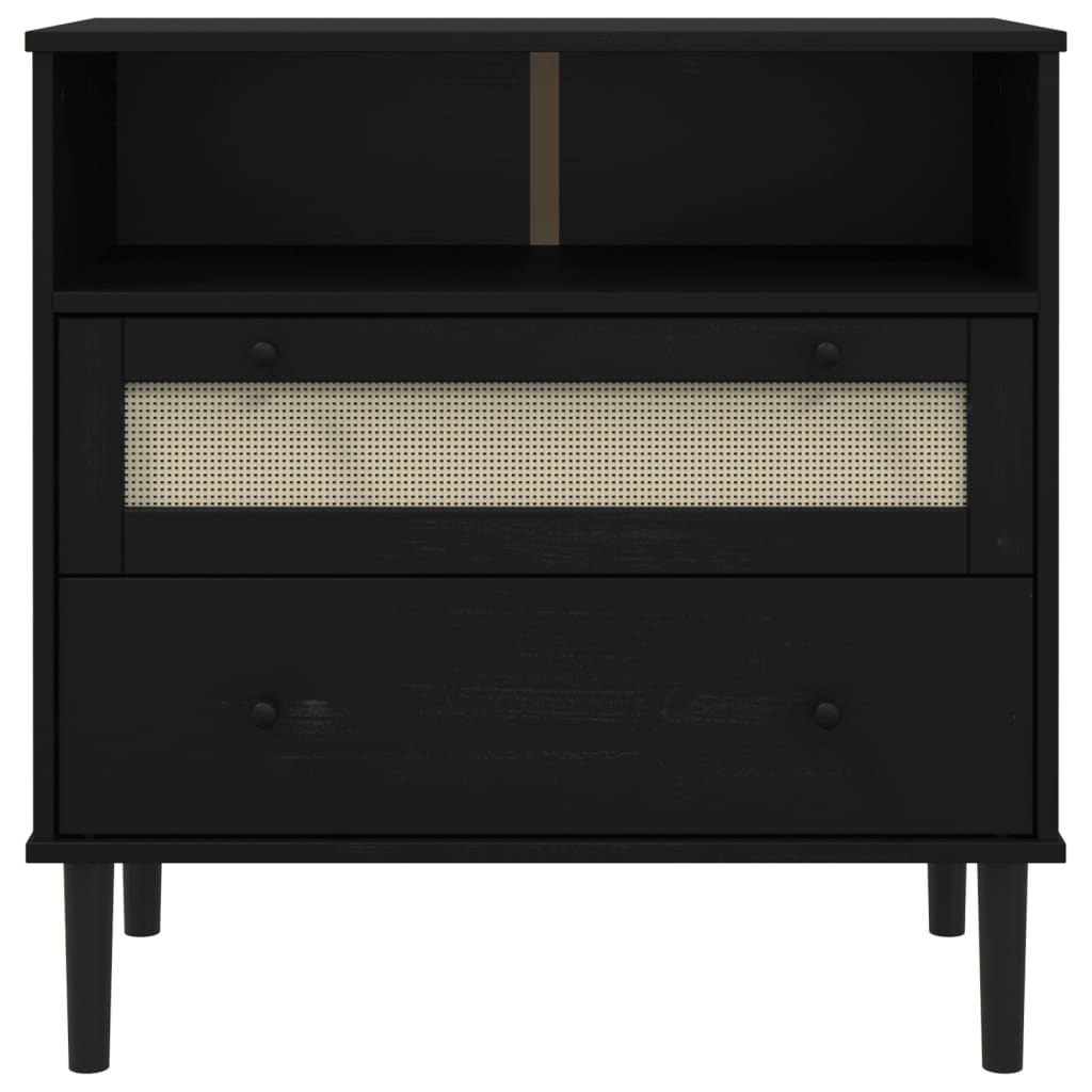 Sideboard SENJA Rattan-Optik Schwarz 80x40x80 cm Kiefernholz