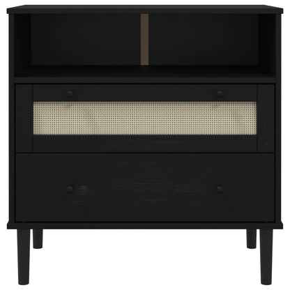 Sideboard SENJA Rattan-Optik Schwarz 80x40x80 cm Kiefernholz