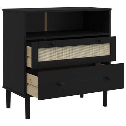 Sideboard SENJA Rattan-Optik Schwarz 80x40x80 cm Kiefernholz