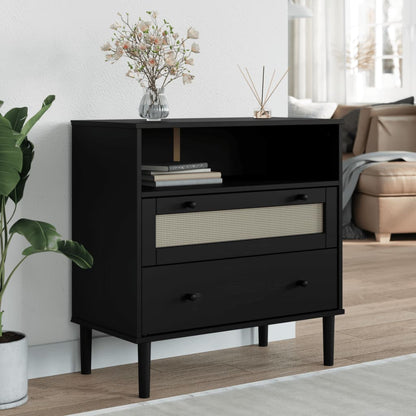 Sideboard SENJA Rattan-Optik Schwarz 80x40x80 cm Kiefernholz