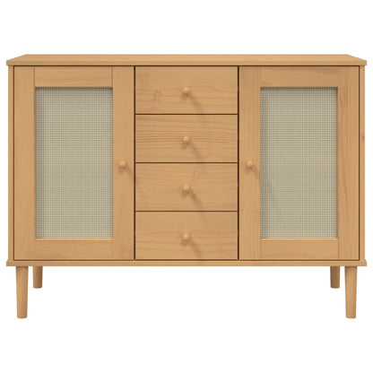 Sideboard SENJA Rattan-Optik Braun 112x40x80 cm Kiefernholz