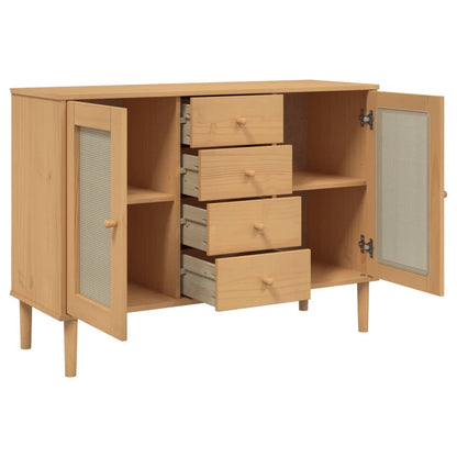 Sideboard SENJA Rattan-Optik Braun 112x40x80 cm Kiefernholz