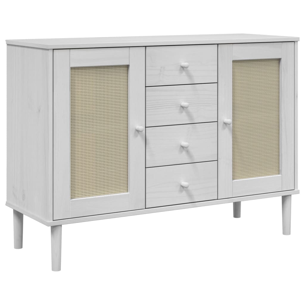 Sideboard SENJA Rattan-Optik Weiß 112x40x80 cm Kiefernholz