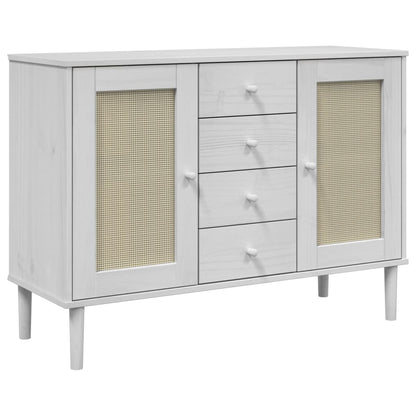 Sideboard SENJA Rattan-Optik Weiß 112x40x80 cm Kiefernholz