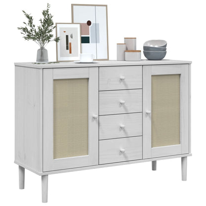 Sideboard SENJA Rattan-Optik Weiß 112x40x80 cm Kiefernholz