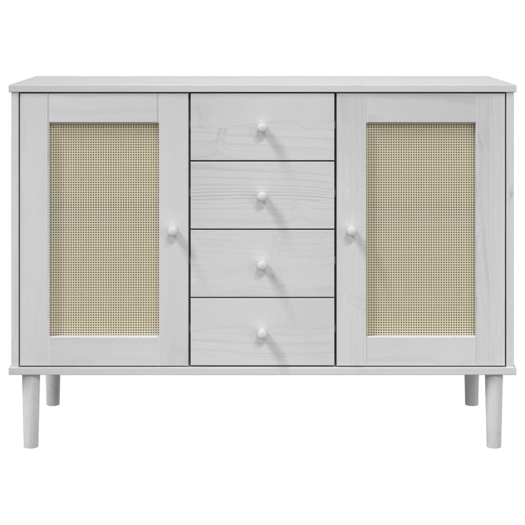 Sideboard SENJA Rattan-Optik Weiß 112x40x80 cm Kiefernholz