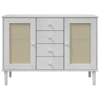 Sideboard SENJA Rattan-Optik Weiß 112x40x80 cm Kiefernholz