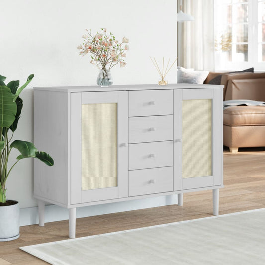 Sideboard SENJA Rattan-Optik Weiß 112x40x80 cm Kiefernholz