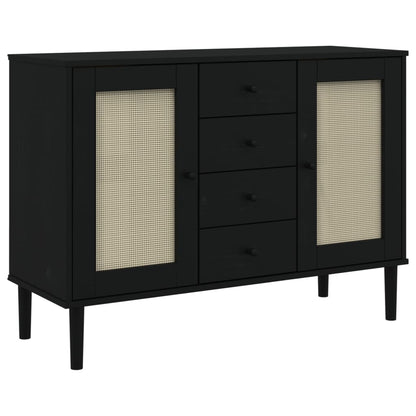 Sideboard SENJA Rattan-Optik Schwarz 112x40x80 cm Kiefernholz