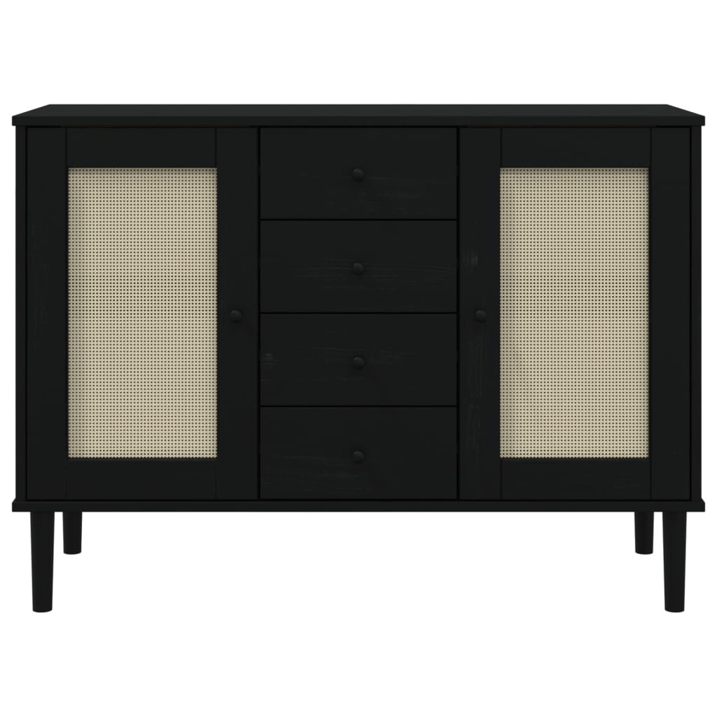 Sideboard SENJA Rattan-Optik Schwarz 112x40x80 cm Kiefernholz