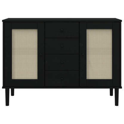 Sideboard SENJA Rattan-Optik Schwarz 112x40x80 cm Kiefernholz