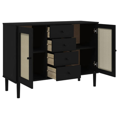 Sideboard SENJA Rattan-Optik Schwarz 112x40x80 cm Kiefernholz