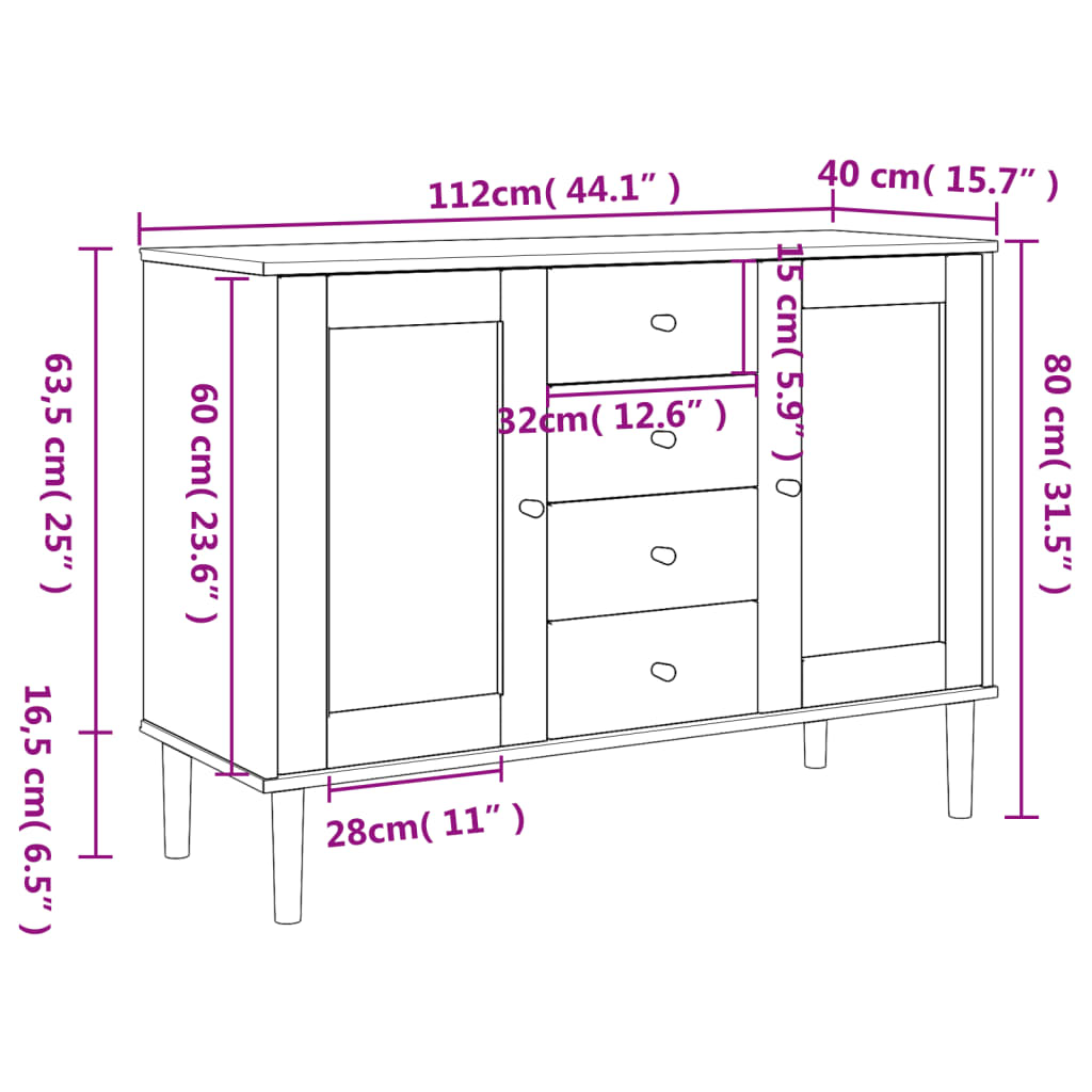 Sideboard SENJA Rattan-Optik Schwarz 112x40x80 cm Kiefernholz