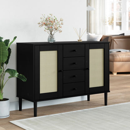 Sideboard SENJA Rattan-Optik Schwarz 112x40x80 cm Kiefernholz