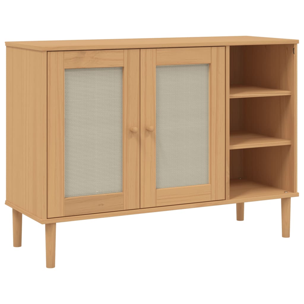 Sideboard SENJA Rattan-Optik Braun 112x40x80 cm Kiefernholz