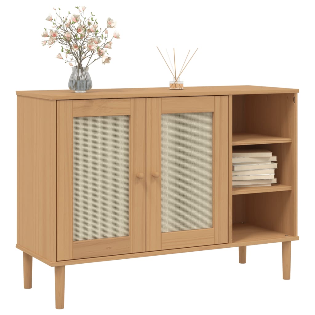 Sideboard SENJA Rattan-Optik Braun 112x40x80 cm Kiefernholz