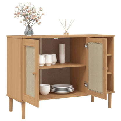 Sideboard SENJA Rattan-Optik Braun 112x40x80 cm Kiefernholz