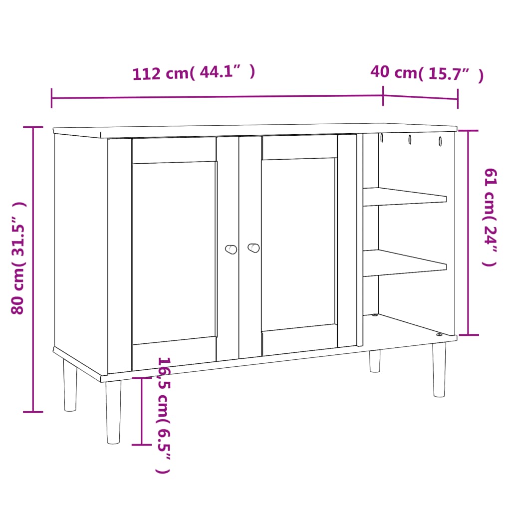 Sideboard SENJA Rattan-Optik Braun 112x40x80 cm Kiefernholz