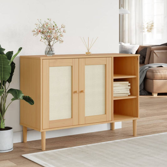 Sideboard SENJA Rattan-Optik Braun 112x40x80 cm Kiefernholz