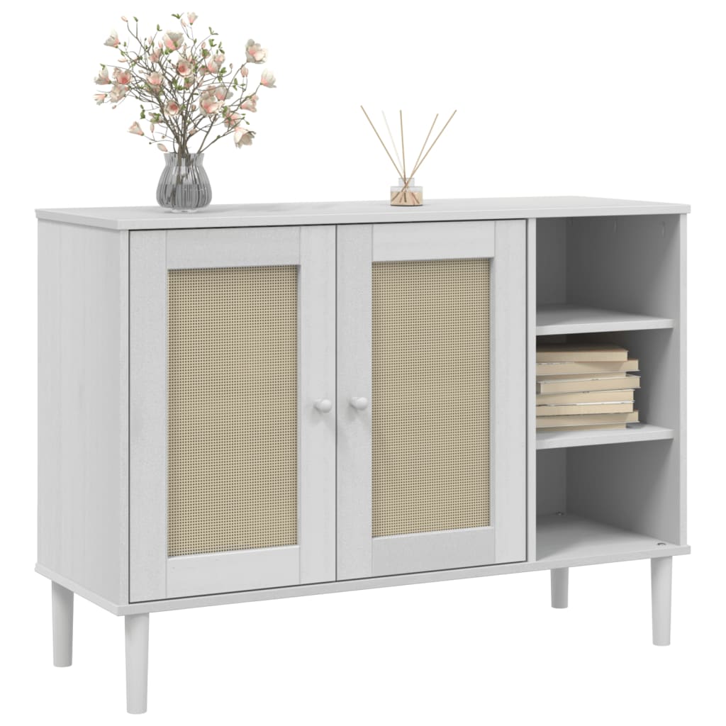 Sideboard SENJA Rattan-Optik Weiß 112x40x80 cm Kiefernholz