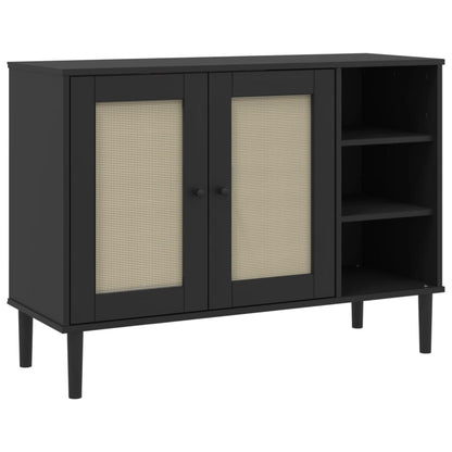 Sideboard SENJA Rattan-Optik Schwarz 112x40x80 cm Kiefernholz