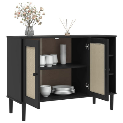 Sideboard SENJA Rattan-Optik Schwarz 112x40x80 cm Kiefernholz