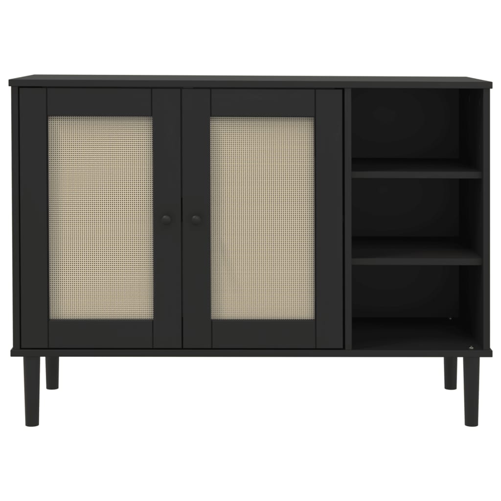 Sideboard SENJA Rattan-Optik Schwarz 112x40x80 cm Kiefernholz