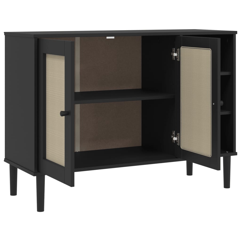 Sideboard SENJA Rattan-Optik Schwarz 112x40x80 cm Kiefernholz