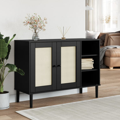 Sideboard SENJA Rattan-Optik Schwarz 112x40x80 cm Kiefernholz