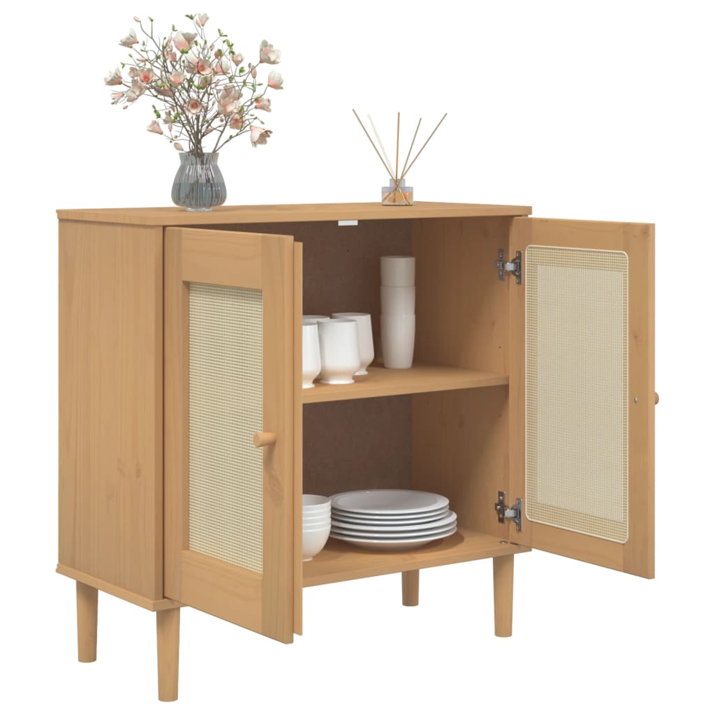 Sideboard SENJA Rattan-Optik Braun 80x35x80 cm Kiefernholz