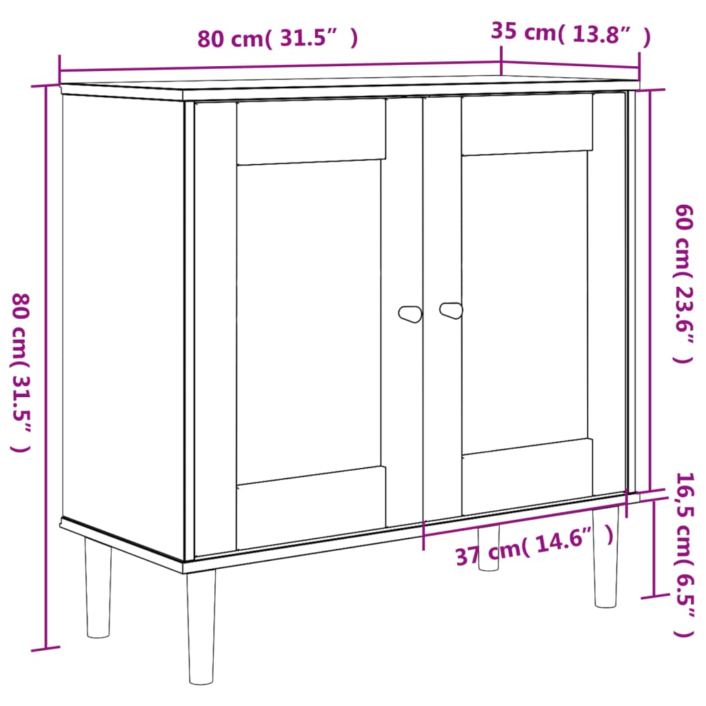 Sideboard SENJA Rattan-Optik Braun 80x35x80 cm Kiefernholz