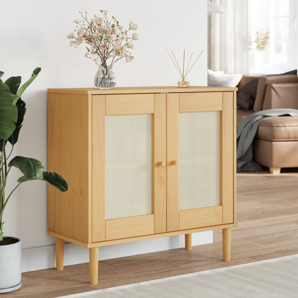 Sideboard SENJA Rattan-Optik Braun 80x35x80 cm Kiefernholz