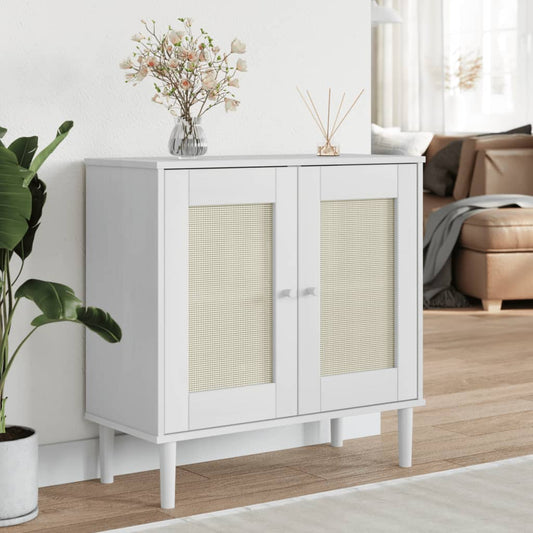 Sideboard SENJA Rattan-Optik Weiß 80x35x80 cm Kiefernholz