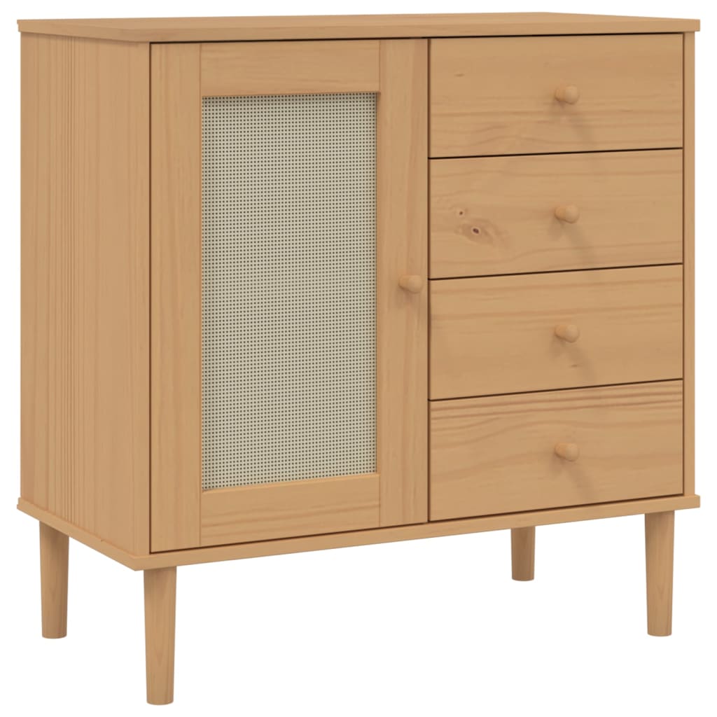 Sideboard SENJA Rattan-Optik Braun 80x40x80 cm Kiefernholz