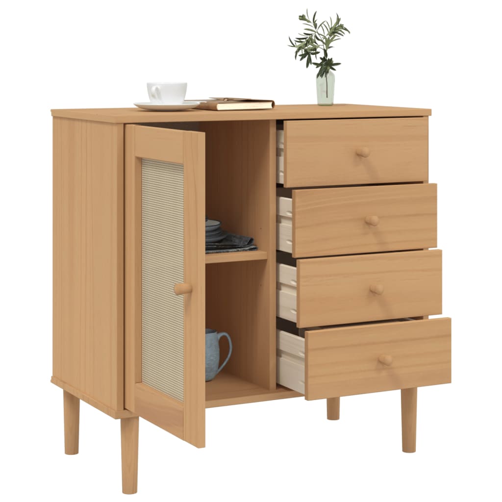 Sideboard SENJA Rattan-Optik Braun 80x40x80 cm Kiefernholz