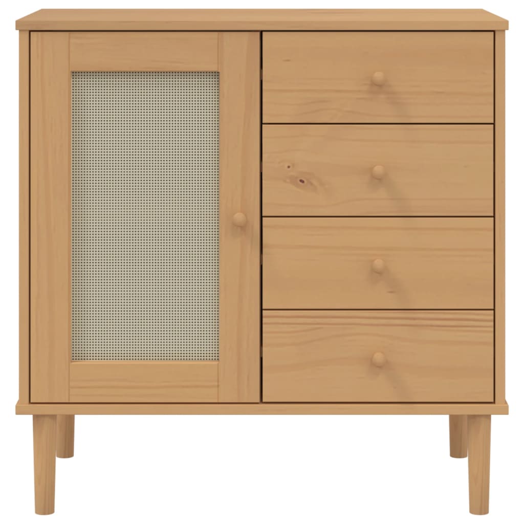 Sideboard SENJA Rattan-Optik Braun 80x40x80 cm Kiefernholz